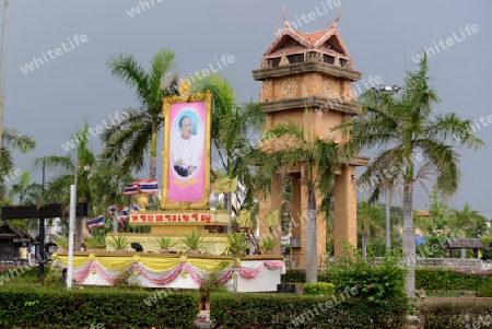 the Clocktower in city centre of Amnath Charoen north of the City of Ubo Ratchathani in the east  of Thailand. 