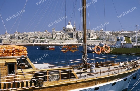 The centre of the Old Town of the city of Valletta on the Island of Malta in the Mediterranean Sea in Europe.
