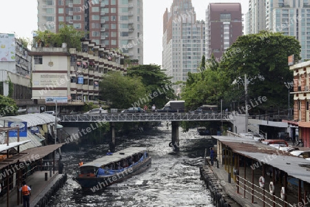 a Taxi Transport Boat on the Khlong Saen Saeb in the city centre at the pratunam aerea in the city of Bangkok in Thailand in Suedostasien.
