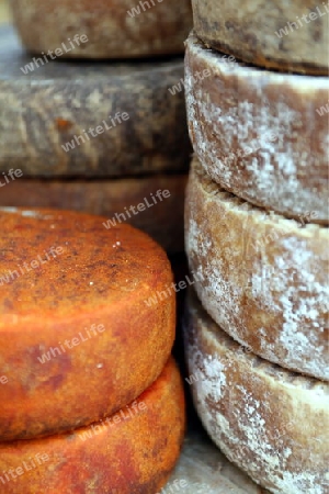 cheese at the Market in the Village of Teror in the Mountains of central Gran Canay on the Canary Island of Spain in the Atlantic ocean.