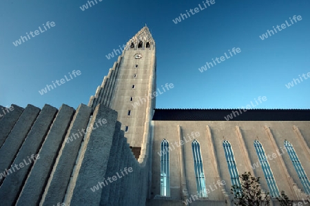 Hallgrimskirkja, Kirche in der n?rdlichsten Hauptstadt Europas, Blick zum Turm hoch