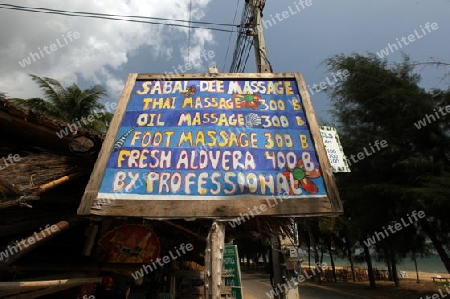 Werbung eines Massage Shop im Khao Sam Roi Yot Nationalpark am Golf von Thailand im Suedwesten von Thailand in Suedostasien.