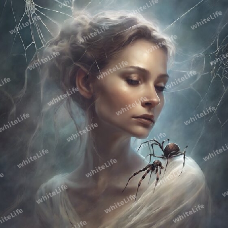Frau mit Spinnen