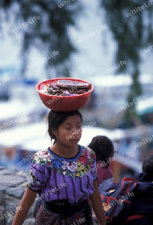 a Women at a Market in the old city in the town of Antigua in Guatemala in central America.   