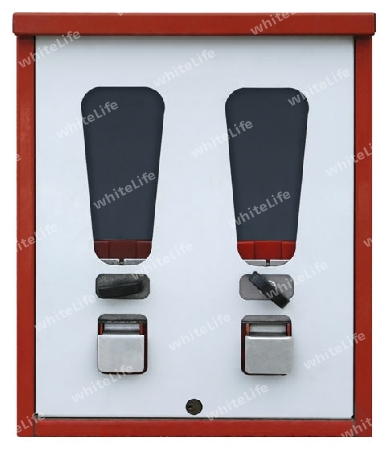 old red and white vending machine isolated on white with clipping path