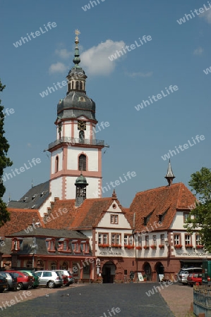 Odenwald, Hessen, D.Blick vom Marktplatz zur Stadtkirche in Erba