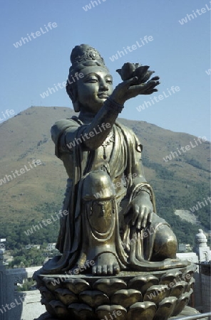The Giant Buddha on the Island Lantau in Hong Kong in the south of China in Asia.