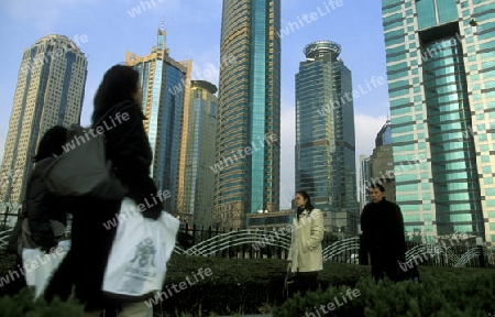 the skyline of Pudong in the City of Shanghai in china in east asia. 