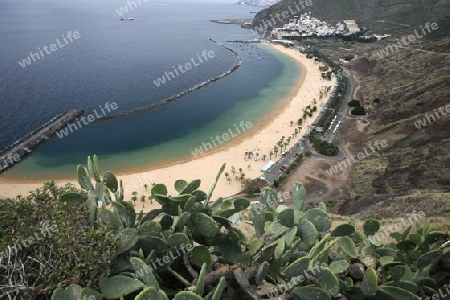 The Playa de las Teresitas at the village of San Andrea on the Island of Tenerife on the Islands of Canary Islands of Spain in the Atlantic.  