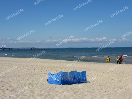 Miedzyzdroje, Insel Wolin, Windschutz am Ostsee Strand  