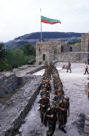 the army of Bulgaria with the Bulgaria Flag at Fort of the city of Veliko Tarnovo in the north of Bulgaria in east Europe.