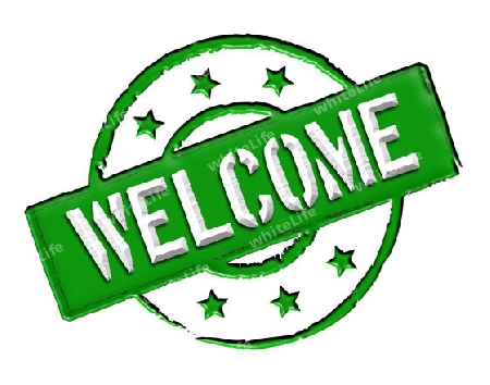 Sign and stamp named "Welcome" for your presentation, for websites and many more.