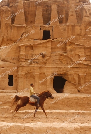 the Bab as Siq street with the Obelisk Tomb and the Bab as Siq Triclinium in the Temple city of Petra in Jordan in the middle east.