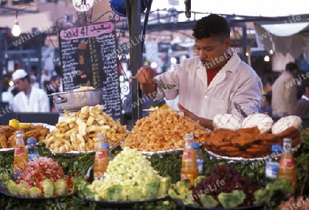 The Souq or Bazzar or Market in the old town of Marrakesh in Morocco in North Africa.
