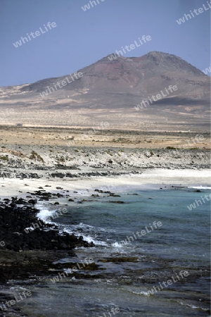 The Fishing Village of  Puertito de la Cruz on the coast in the Jandia Natural Parc on the south of the Island Fuerteventura on the Canary island of Spain in the Atlantic Ocean.