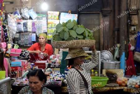 The Market in the old City of Siem Riep neat the Ankro Wat Temples in the west of Cambodia.