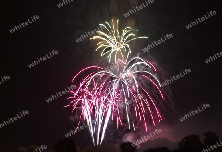 grand display of fireworks at the Volksfest Bobingen, Germany, august 13. 2012 at 10 pm