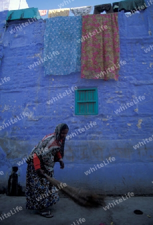 the blue city in the old town of Jodhpur in Rajasthan in India.