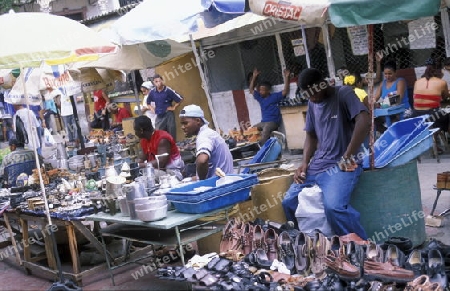 a market in the city centre in the city of Santiago de Cuba on Cuba in the caribbean sea.