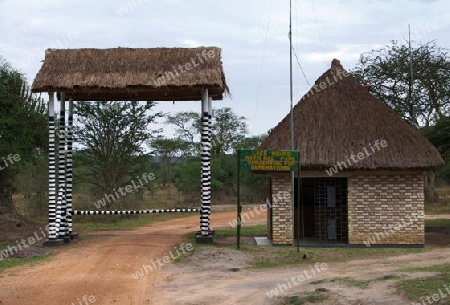 entrance gate of the Lake Nburo National Park in Uganda (Africa)