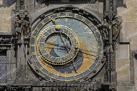 Uhrenscheibe der Astronomischen Uhr am Rathausturm, Altstaedter Ring, Altstadt, Prag, Boehmen, Tschechien, Europa