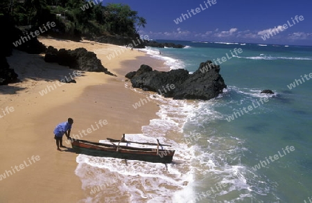 the beach of the village Moya on the Island of Anjouan on the Comoros Ilands in the Indian Ocean in Africa.   