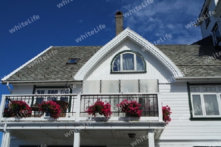 Norwegen, typisches Haus mit weißer Holzfassade