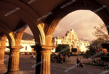 the main square in the old town in the city of Antigua in Guatemala in central America.   