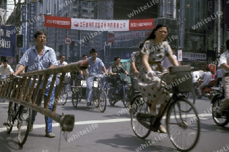 a bicycle transport in the City of Shanghai in china in east asia. 