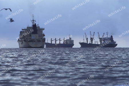 Transport ships on the coast of Tela in Honduras in Central America,