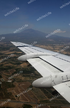 the air view allround the east part of Sicily near the Town of Catania in Sicily in south Italy in Europe.