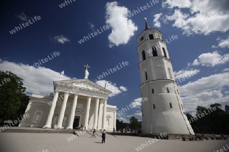 The old Town of the City Vilnius with the clocktower and the Johanneschurch  in the Baltic State of Lithuania,  