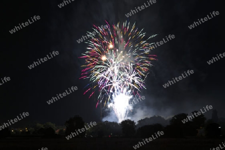 grand display of fireworks at the Volksfest Bobingen, Germany on august 13. 2012 at 10 pm