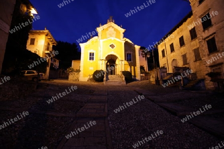 The churche in the Fishingvillage of Orta on the Lake Orta in the Lombardia  in north Italy. 