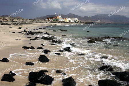 The Fishing Village of  Puertito de la Cruz on the coast in the Jandia Natural Parc on the south of the Island Fuerteventura on the Canary island of Spain in the Atlantic Ocean.