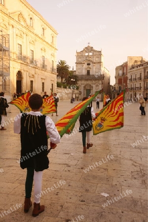 a history ceremony in the old Town of Siracusa in Sicily in south Italy in Europe.