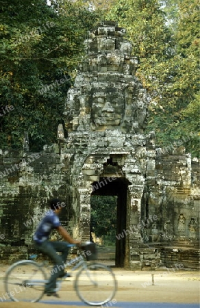 a Gate at the Angkor Thom temple in Angkor at the town of siem riep in cambodia in southeastasia. 