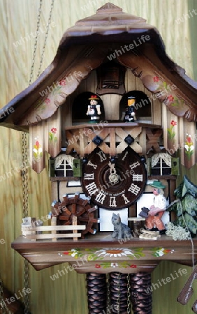 A shop of kuckuck Clock watch in the village of Triberg in the Blackforest in the south of Germany in Europe.