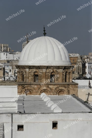 Die Kuppel der Grossen Moschee in der Altstadt oder Medina der Hauptstadt Tunis im Norden von Tunesien in Nordafrika am Mittelmeer. 
