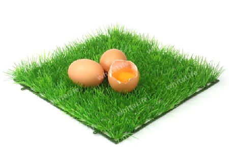 Braune Eier auf einer dekorativen Grasmatte