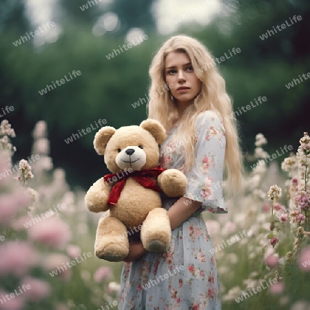 Frau mit Teddybär