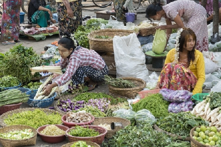 a Street Food market in the City of Mandalay in Myanmar in Southeastasia.