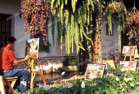 a painter in the old town in the city of Antigua in Guatemala in central America.   