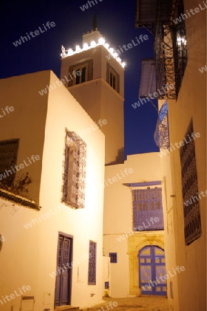 Afrika, Nordafrika, Tunesien, Tunis
Die Moschee mit dem Minarett in Altstadt von Sidi Bou Said am Mittelmeer und noerdlich der Tunesischen Hauptstadt Tunis.






