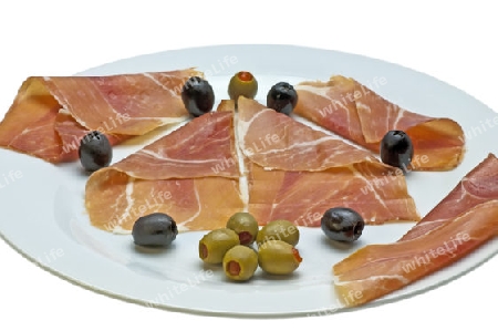 Jamon Serrano,spanischer Rohschinken Oliven 