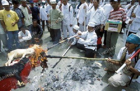 a Muslim Protest in the city centre of Jakarta in Indonesia in Southeastasia.