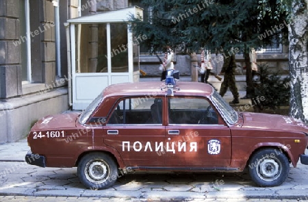 a old police car in the city of Sofia in Bulgaria in east Europe.