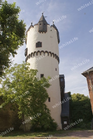 Nahaufnahme eines Bergfriedes am Schloss Steinheim.