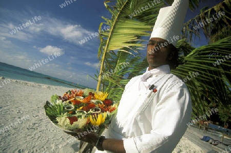 
Koeche mit feinstem Essen praesentieren sich auf einer der Inseln der Malediven im Indischen Ozean. 