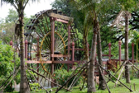 The old water mill in the City centre of Siem Riep neat the Ankro Wat Temples in the west of Cambodia.